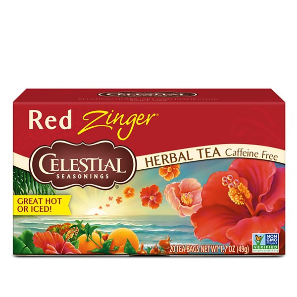 Celestial Seasonings Hibiscus Tea, Red Zinger Herbal Tea, Caffeine Free, 20 Tea Bags (Pack of 6)