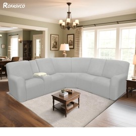 ROFASVCO Reclining Sectional Couch Covers L Shape Waterproof Washable Recliner Sofa Cover for L Shaped Sectional Super Stretch Soft Corner Recliner Slipcovers (5 Seater 1 Console Cover, Silver Gray)