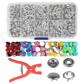 250 Sets Press Stud Set with Pliers, 9.5 mm Hollow and Fixed Metal Buttons, Metal Press Studs Without Sewing, Press Stud Pliers Set for DIY Crafts, Children's Clothing, Clothing, Bags, Sewing