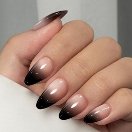 Almond Ombre Press On Nails, Medium Fake Nails with Nail Glue, Reusable Soft Gel Stick On Nails for Women Girls Gift, 30PC Elegant Glue On Nails Kit