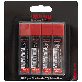 Rotring 0.7 mm 2B Super Polymer Pencil Lead Refills for Mechanical Pencils - 96 Leads in Total - Pack of 4 Tubes