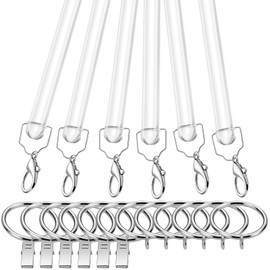 Suzile 6 Pack Clear Acrylic Curtain Pull Wand Universal Drapery Pull Rod with Metal Snap Invisible Clear Curtain Wand for Opening and Closing Drapery Grommet Curtains (36 Inch)