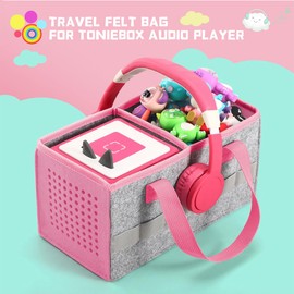 Portable Carrying Case Compatible with Toniebox Starter Set and Tonies Figurines,Travel Felt Cloth Musical Toy Folding Bag for Toniebox Accessories (Dark Pink)