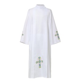 COSDREAMER Catholic Priest Alb Pleated Cross Pulpit Liturgical Cotta Vestment Robe, White, Medium