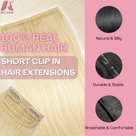 2 Pcs Short Hair Extensions, Human Hair Clip in Extensions for Women Adding Volume 6 inch Platinum Blonde