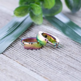 Bungsa Clip-On Earrings 4 mm Stainless Steel 1 Pair – Rainbow, Silver, Rose Gold, Gold, Black – Folding Hoop Earrings Stainless Steel for Men and Women – Colourful Hoop Earrings for Men and Women –