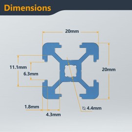 POWERTEC 4pcs 24" 2020 T-Slot Aluminum Extrusion Profile Linear Rail - Anodized Blue, European Standard 20mm x 20mm - for CNC Machines, 3D Printer Frames, Custom Enclosures, and More (74001)