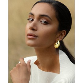 WOWSHOW Chunky Gold Hoop Earrings for Women, Teardrop Dupes Earrings Lightweight Waterdrop Hoops Earrings with 14K Gold Plated Hypoallergenic Fashion Earrings for Women