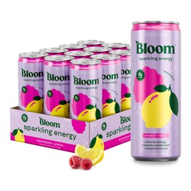Bloom Nutrition Bloom Nutrition Sparkling Energy Drink for Focus, Natural Caffeine, Zero Sugar, 180mg Caffeine, Antioxidant-Rich with Green Coffee Bean, Green Tea Extract, & Prebiotics, Raspberry Lemon 12oz 12 Pack