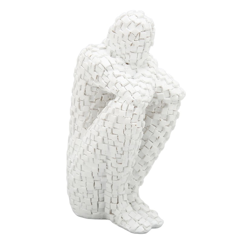 Abstract Mosaic Sculpture White Resin Eco Friendly Bookend Function Thinker