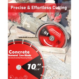 ZORUNNA 10 Inch Diamond Concrete Saw Blade, 1/4" Segment Width Wet Tile Saw, 7/8" Arbor for Dry/Wet Cutting Granite Masonry Brick Block