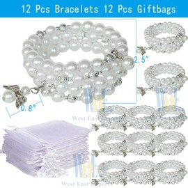 WE 12 Pcs Catholic First Holy Communion Glass Pearl Rosary Bracelet with Gift Bag