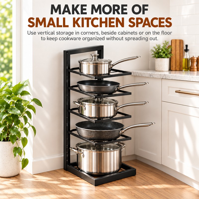 5-Tier Adjustable Pot & Pan Organizer for Cabinets – Black