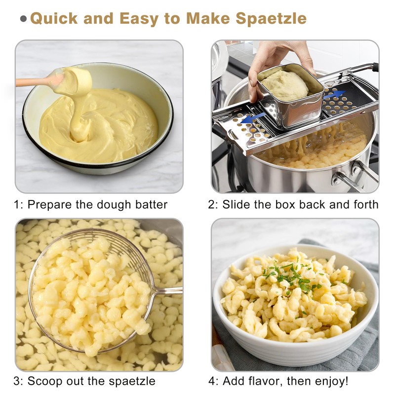 2 Pack Spaetzle Maker, METLUCK Premium Grade Stainless Steel Spaetzle