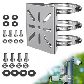 Forhandy Pole Mount for Security Camera, Universal Vertical Pole Mount with 3 Adjustable Clamps & Screws, Camera Mount for Stage Lights, Solar Panels, CCTV Cameras