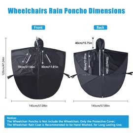 RELEDESA Wheelchair Poncho Rain Cape Cover for Adults with Semi-Transparent Hood and Waterproof Zipper, 300D Wheelchairs Raincoat Rain Protection Windproof with Reflective Strips for Mobility and Scooters