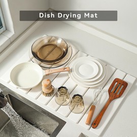 Large Stone Dish Drying Mat for Kitchen Counter, 24" x 16"Fast Dry Stone Mat, Super Absorbent Dish Drying Mat, Diatomaceous Earth Mat for Kitchen, Utensils, Fruits, Instant Drying Stone Mat, White