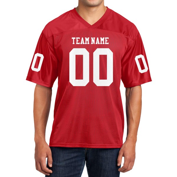 Custom Football Replica Team Jersey (Large, Red - White Font)