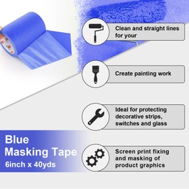 BOMEI PACK Wide Blue Painters Tape 6 Inches x 40 Yards, 3D Printing Tape for Laser Cutting, 21-Day Clean Removal Wide 6'' Masking Tape