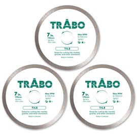 Trabo 7 Inch 3 Pack Tile Continuous Rim Diamond Diamond Metal Bond for Cutting Granite, Ceramic, Porcelain, Quartz, and More with 7/8 inch Arbor with 5/8 inch Reducer Ring
