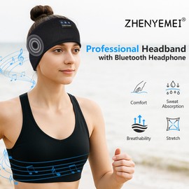 ZHENYEMEI Sleep Headphones Wireless Bluetooth 5.4 Headband, Sports Earphones Sleep Earbuds with HD Stereo Speaker Microphone for Workout Jogging Yoga Insomnia Air Travel Meditation Unique Gifts Black