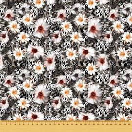 Heko Panels Oxford Wasserdichter Stoff Meterware Polsterstoff Meterware für Dekostoff und Outdoorstoff - Polyester - Markisenstoffe Reissfest und Schmutzbeständig - Weiß Margaretki auf Schwarz - 1 M