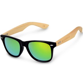 Navaris UV400 Wooden Sunglasses Unisex Men and Women Glasses with Bamboo Arms Wooden Glasses with Case Various Colours -