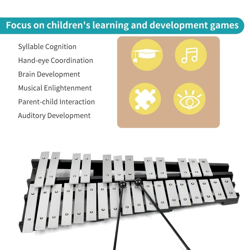 ENNBOM 30 Notes Foldable Glockenspiel Xylophone Vibraphone Percussion Instrument (Black