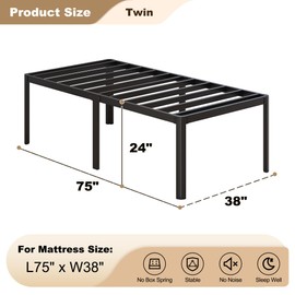 Likelalaso 24 Inch High Twin Bed Frames with Rounded Corner, Heavy Duty Metal Twin Platform Bed Frame Under-Bed Storage Space, No Box Spring Needed, Noise Free, Easy Assembly, Black
