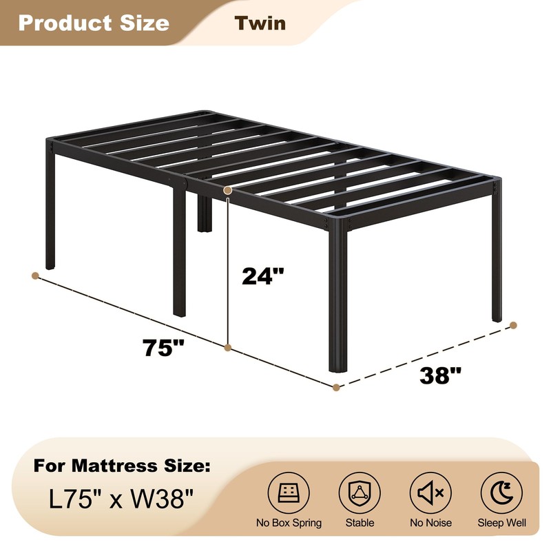 Likelalaso 24 Inch High Twin Bed Frames with Rounded Corner,