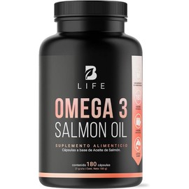 Omega 3 Aceite Puro de Salmón 1000 mg de 180 Cápsulas. Ingredientes Naturales. Omega 3 Salmon Oil B Life.
