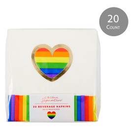 C.R. Gibson Beverage Napkin, Love is Love - Die-Cut, Fringe Border, Gold Foil Accents - 3-Ply, 20 Count (TW4-25535)