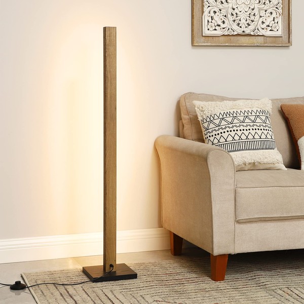 EDISHINE Wood Corner Floor Lamp, Minimalist LED Dimmable Atmosphere Lamp, Standing Mood Lighting for Bedroom, Living Room, Office, 3000K Warm Light, Sleek Design, 46"