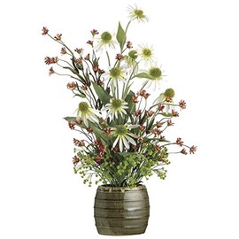 27"Hx10"Wx15"L Coneflower/ Daisy/Baby's Breath in Ceramic Pot Brick Green