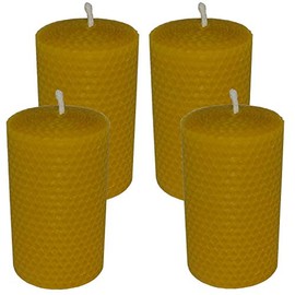 Beeswax Candles Rolled 100 x 60 mm in Honeycomb Shape Handmade Pack of 4