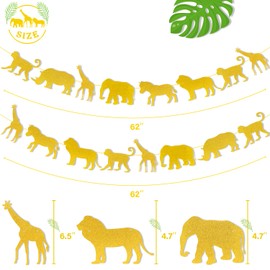Jungle Safari Animal Banner Gold Glitter Zoo Garland Baby Shower Child Kids Boy Girl Birthday Party Supplies Decorations PRE STRUNG 2 PCS