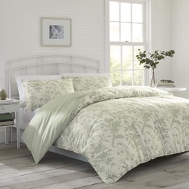 Laura Ashley | Natalie Collection | Luxury Premium Ultra Soft Duvet Set, Lightweight & Comfortable Bedding, Stylish Design for Home Décor, 3pc Queen, Green