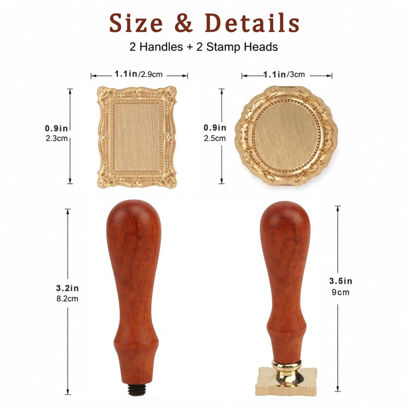 2 Pcs Frame Wax Seal Stamp Set, 3D Embossed Brass