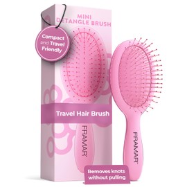 FRAMAR Mini Hair Brush Women – Mini Hairbrush, Small Hair Brush Detangler, Hairbrushes For Women, Travel Brush, Compact For Travel, Reduces Breakage, For All Hair Types – Pink