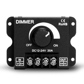 LED Dimmer DC 12V-24V Lighting Dimming Controller 30A 12 Volt 24 Volt Light Dim Switch. Easy Solution for LEDs Strips Tubes Bars. Eliminate Messy Wiring Work, Save Hassle of Crimping and Connecting