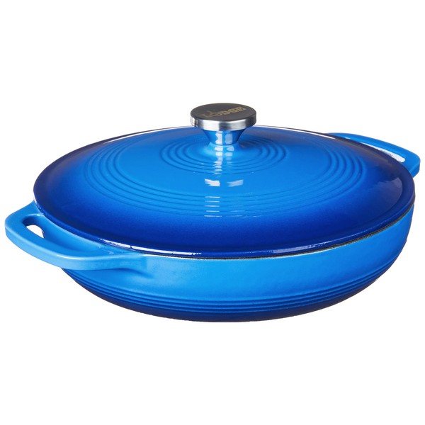 Lodge 3.6 Quart Enameled Cast Iron Oval Casserole With Lid – Dual Handles – Oven Safe up to 500° F or on Stovetop - Use to Marinate, Cook, Bake, Refrigerate and Serve – Caribbean Blue