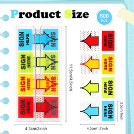 500Pcs Sign Here Stickers, Post Sign Here Stickers, Sign Post Here Flags, Sign Here Tab with Arrow Sign, Arrow Labels Stickers for Documents Notebooks Annotation Home Office School (4 Colors)
