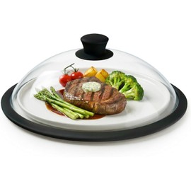 OEC Vented Splatter Guard Microwave Glass Cover for Food with Easy-Grip Handle, 11.5 inch (Inner Diameter 10.7”), Food Grade Tempered Glass, BPA Free Silicone Rim with Steam Vent - Dishwasher Safe