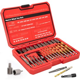 UYECOVE 32Pcs Screw Extractor Set, Left Hand Drill Bit Set 6542/4341 HSS, Easy Out Bolt Extractor Set with Hex Adapter, Multi-Spline Stripped Bolt Remover for Broken Rusted Nuts Screws, Bolts, Studs