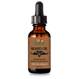 Tropical Holistic Sandalwood Beard Oil 2fl oz - Groom Men Beard & Mustache with Fresh Woodsy Scent - Nourishes, Restores Shine, & Tames Unruly Hair