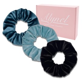 ALYNEL: Pack of 3 Premium Velvet Hair Scrunchies - Soft, Elegant and Sturdy - Ideal for All Hair Types (Sky & Night)