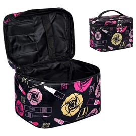 Focenat Makeup Bag Portable, Waterproof Travel Cosmetic Bag for Women, Large Capacity Makeup Organiser Bag, Travel Makeup Case,Cosmetic Cases Makeup Storage Bag, Toiletry Bags for Women Girls, Black