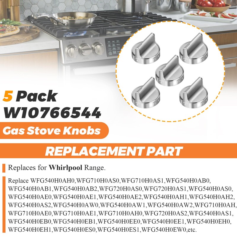 Beaquicy 2025 Upgraded W10766544 Gas Stove Knobs 5 Pack Burner