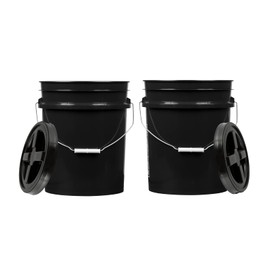 House Naturals 5 Gallon Plastic Black Bucket Food Grade BPA Free with Black Screw on Air Tight Lid(Pack of 2) Made in USA Pail