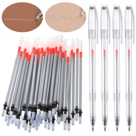 Qianyu 54 Pcs Leather Marking Pen Silver Fabric Markers Pens Temporary Clothes Marking Pens 4 Pcs Pen Barrel with 50Pcs Silver Refills for Shoes Bag Making Sewing DIY Dressmaking Quilting Supplies